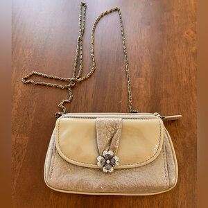 Brighton Lucky Clover Mini Beige/Silver Tone Crossbody Bag
